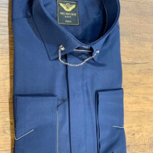 NAVY BLUE SLIM FIT NEEDLE COLLAR SHIRT